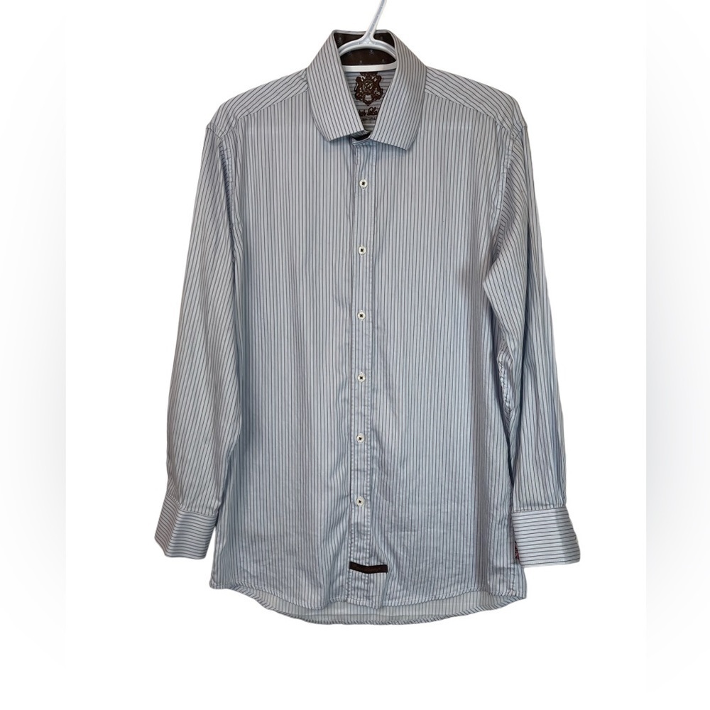 English Laundry Blue Brown Striped Long Sleeved Casual Button Down Dress Shirt
